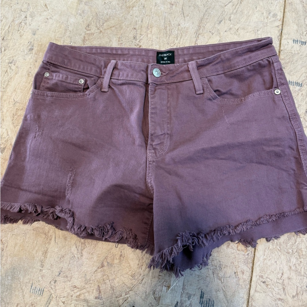 Purple Frayed Hem Women Shorts